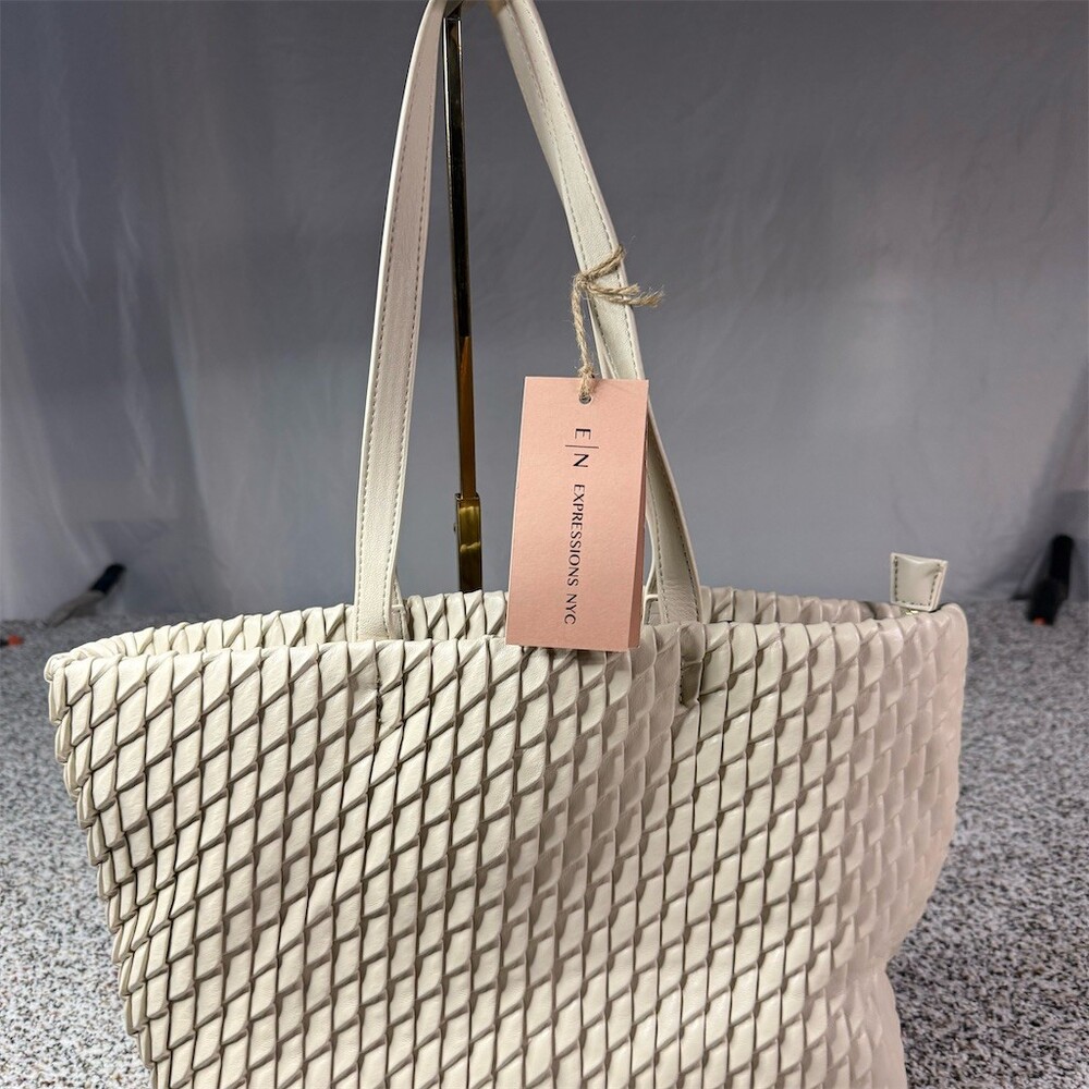 E|N Expressions NYC Tote Bag Womens Large Cream/Stone Woven Zip Top